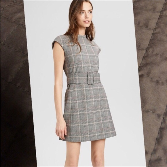 NWT Theory Wool blend Belted Plaid Check Sheath Dress 6 - Picture 1 of 12